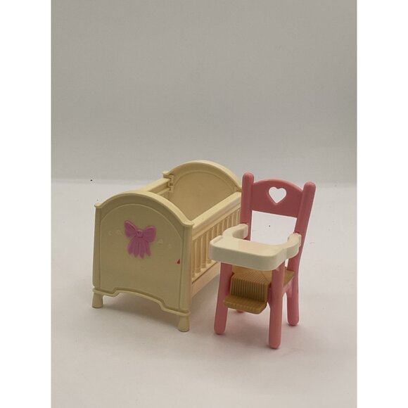 Fisher Price Loving Family Crib & High Chair Pink Nursery Set - Picture 1 of 4
